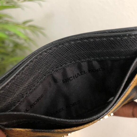 MICHAEL KORS Black Brown Leopard Animal Money Pieces Coin Cardholder Case Wallet - Picture 3 of 7